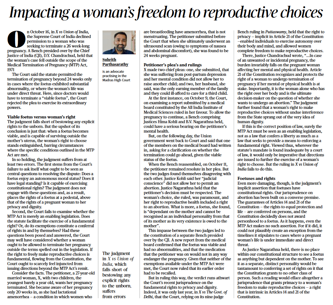 Impacting a woman's freedom to reproductive choices - Page No.6, GS 2