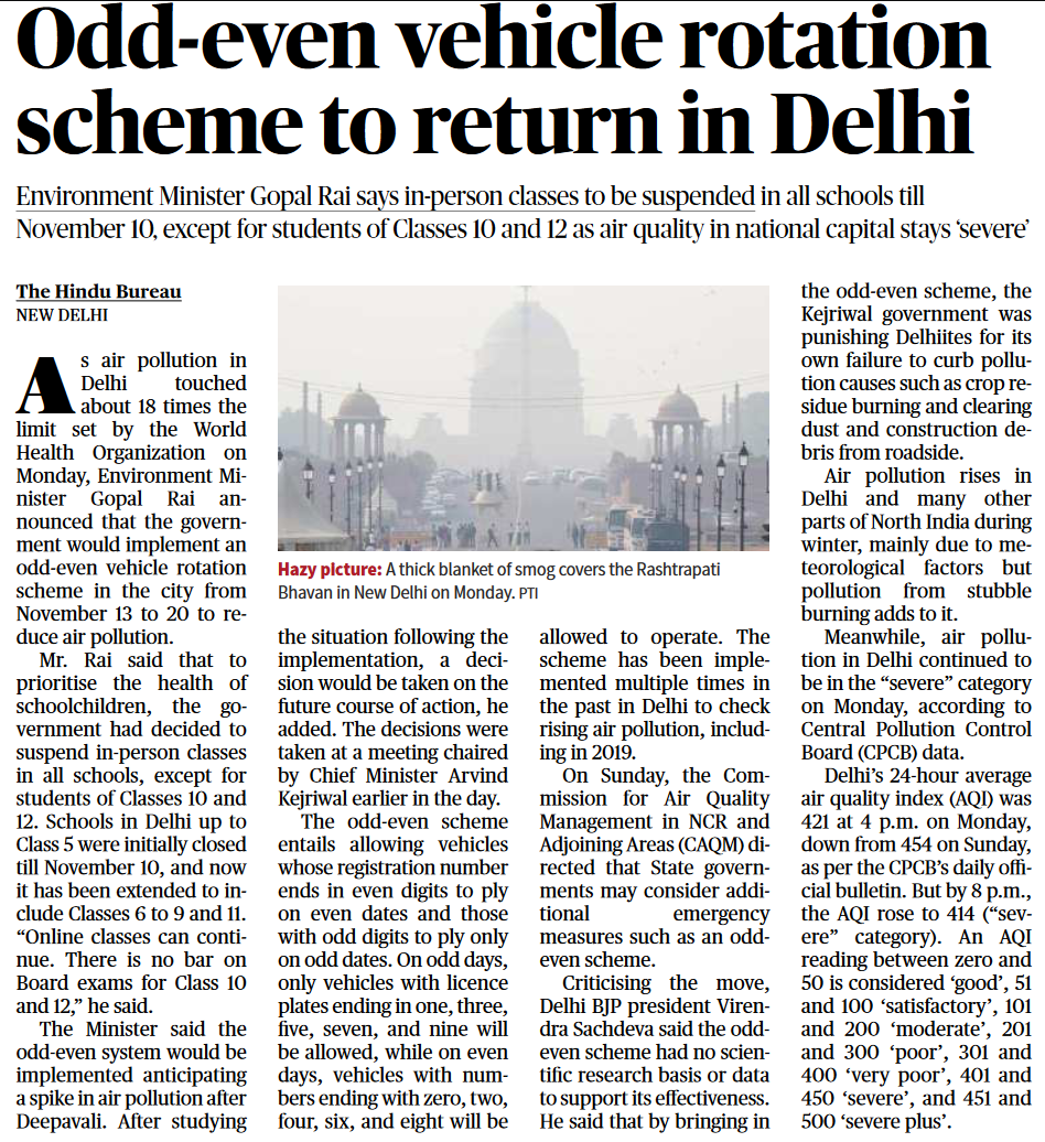 Odd-even vehicle rotation scheme to return in Delhi - Page No.12, GS 2