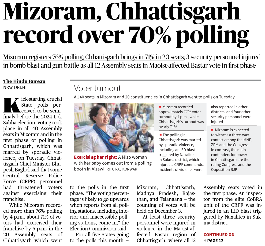 Mizoram, Chhattisgarh record over 70% polling - Page No.1, GS 2