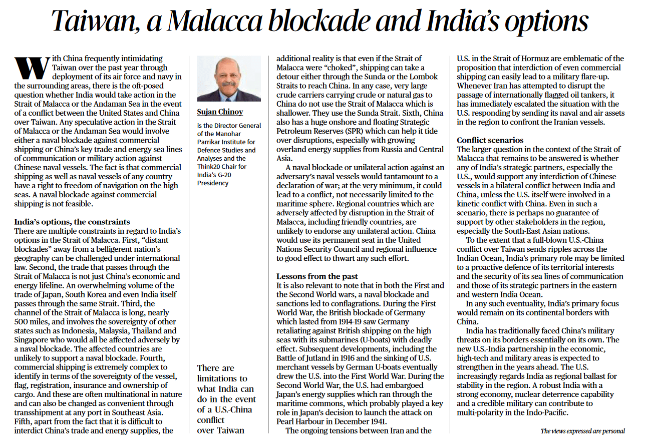 Taiwan, a Malacca blockade and India's options - Page No.8 , GS 2