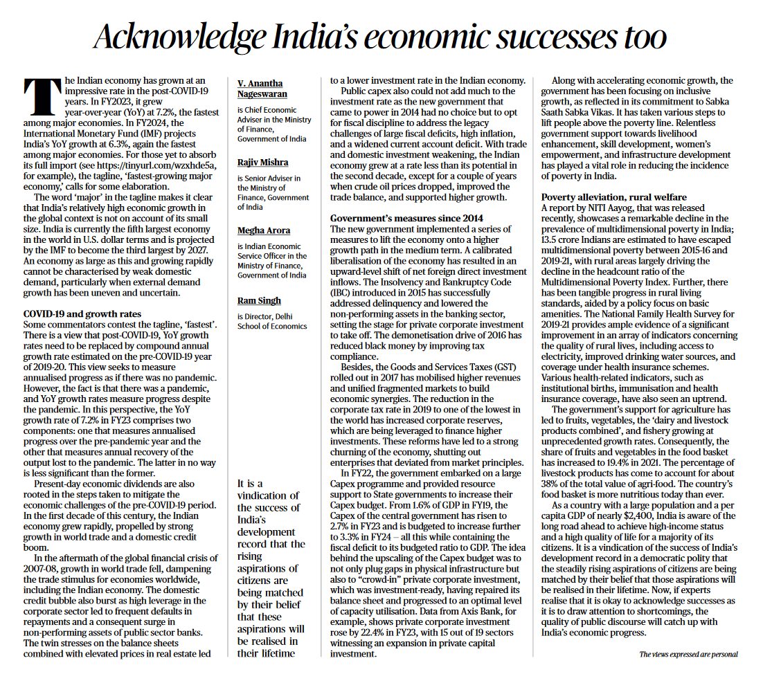 Acknowiedge India's economic successes too - Page No.8 , GS 3
