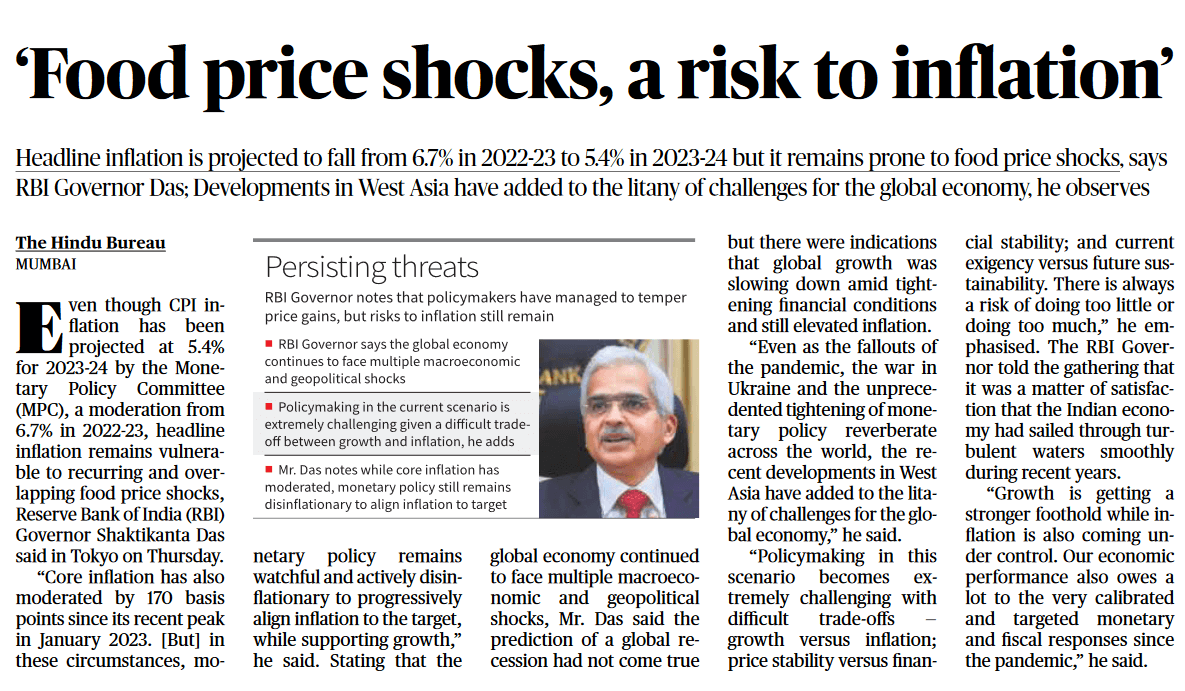 'Food price shocks, a risk to inflation' - Page No.16, GS 3