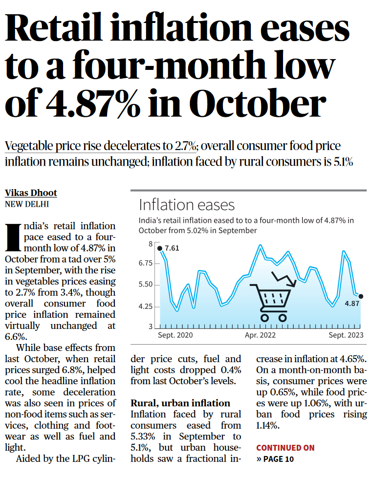 Retail inflation eases to a four-month low - Page No.1, GS 3