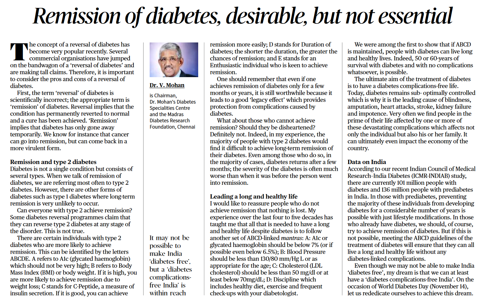 Remission of diabetes, desirable, but not essential - Page No.6, GS 2