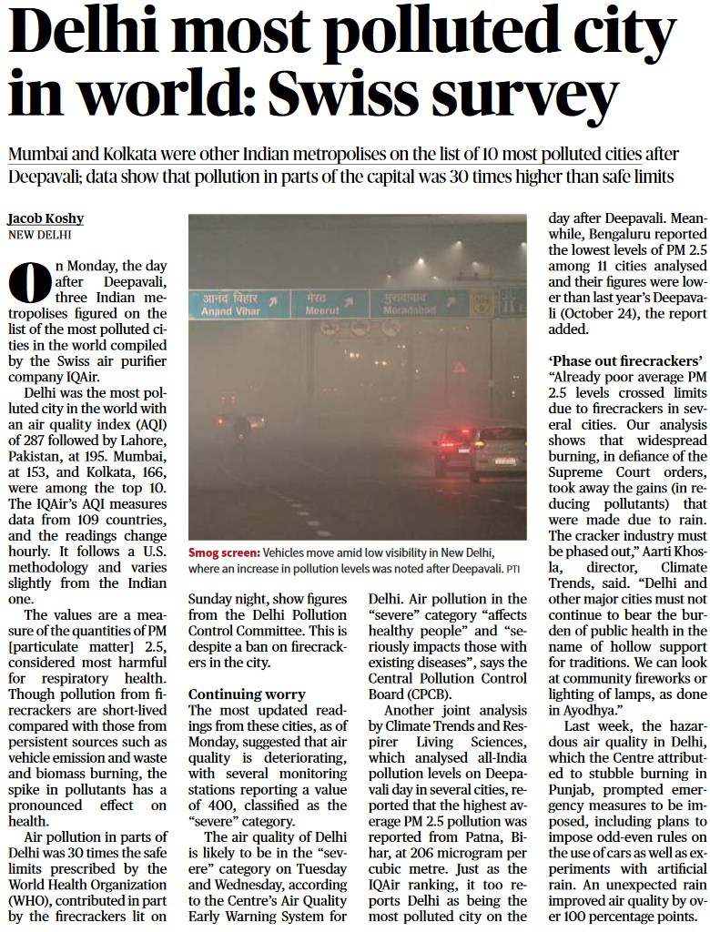 Delhi most polluted city in world: Swiss survey - Page No.12, GS 3