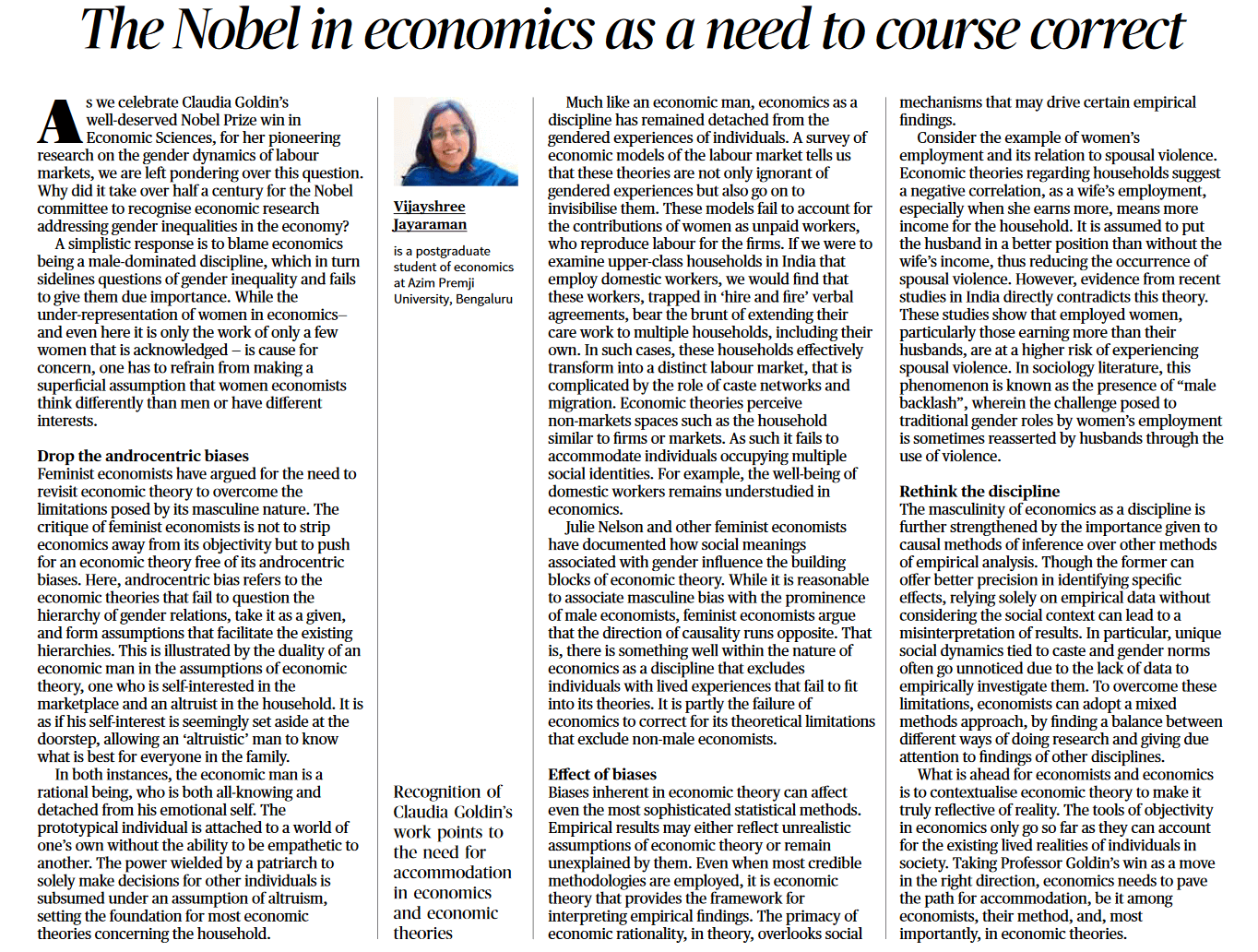 The Nobel in economics as a need to course correct - Page No.6, GS 3