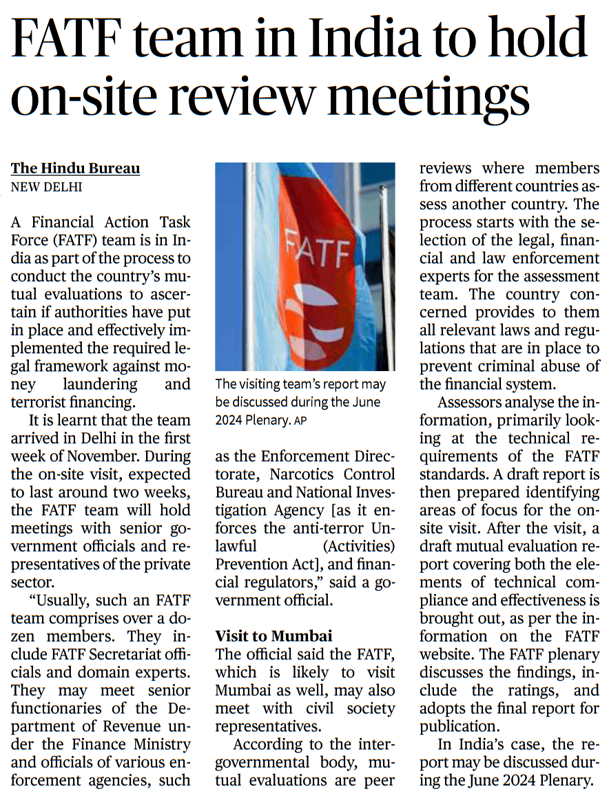 FATF team in India to hold on-site review meetings - Page No. 10 , GS 2