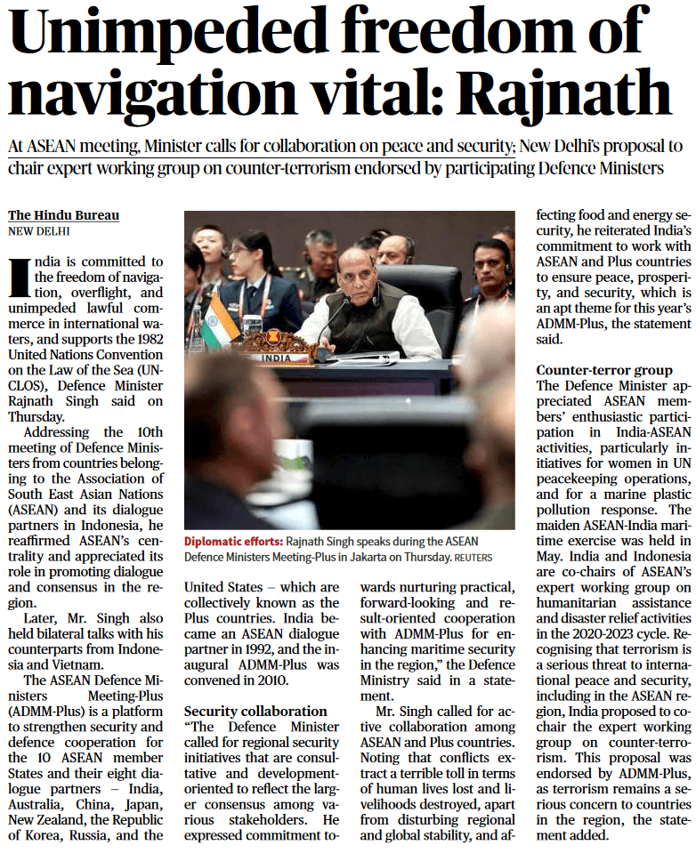 Unimpeded freedom of navigation vital: Rajnath - Page No.16, GS 2