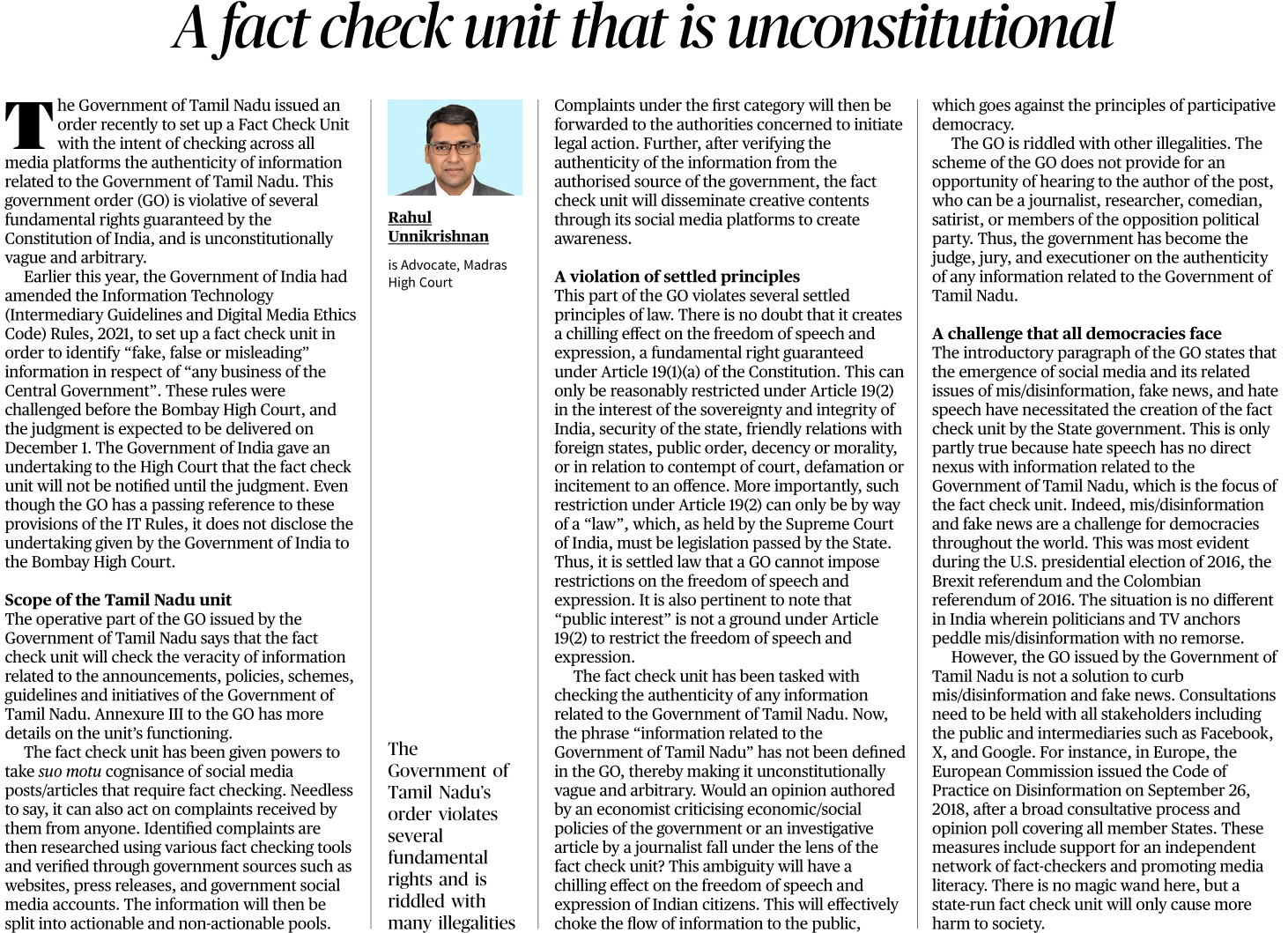 A fact check unit that is unconstitutional - Page No.6, GS 2