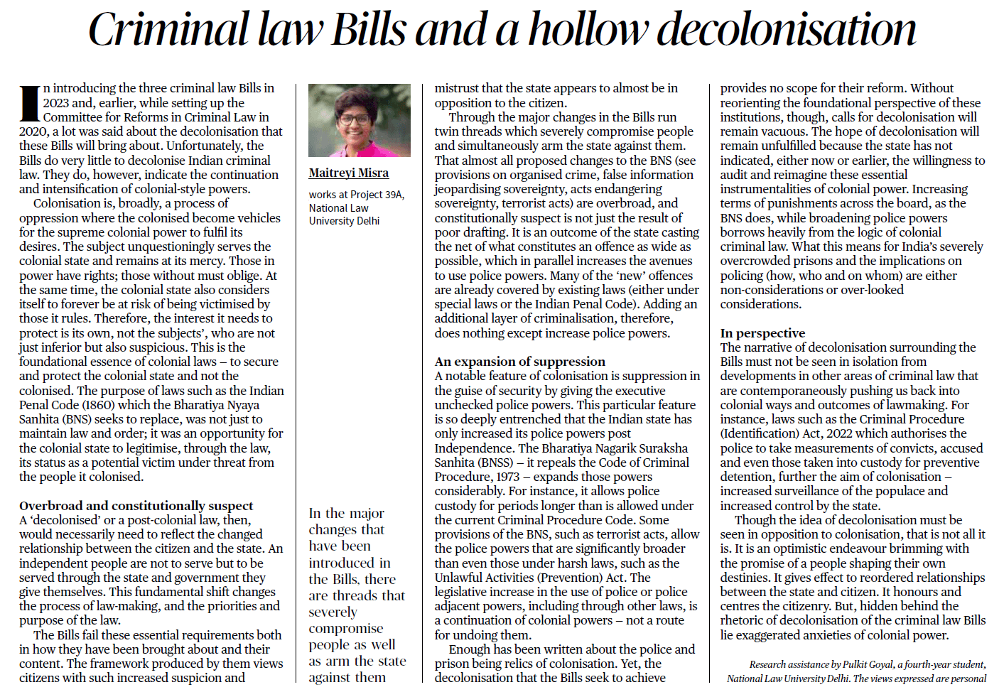 Criminal law Bills and a hollow decolonisation
