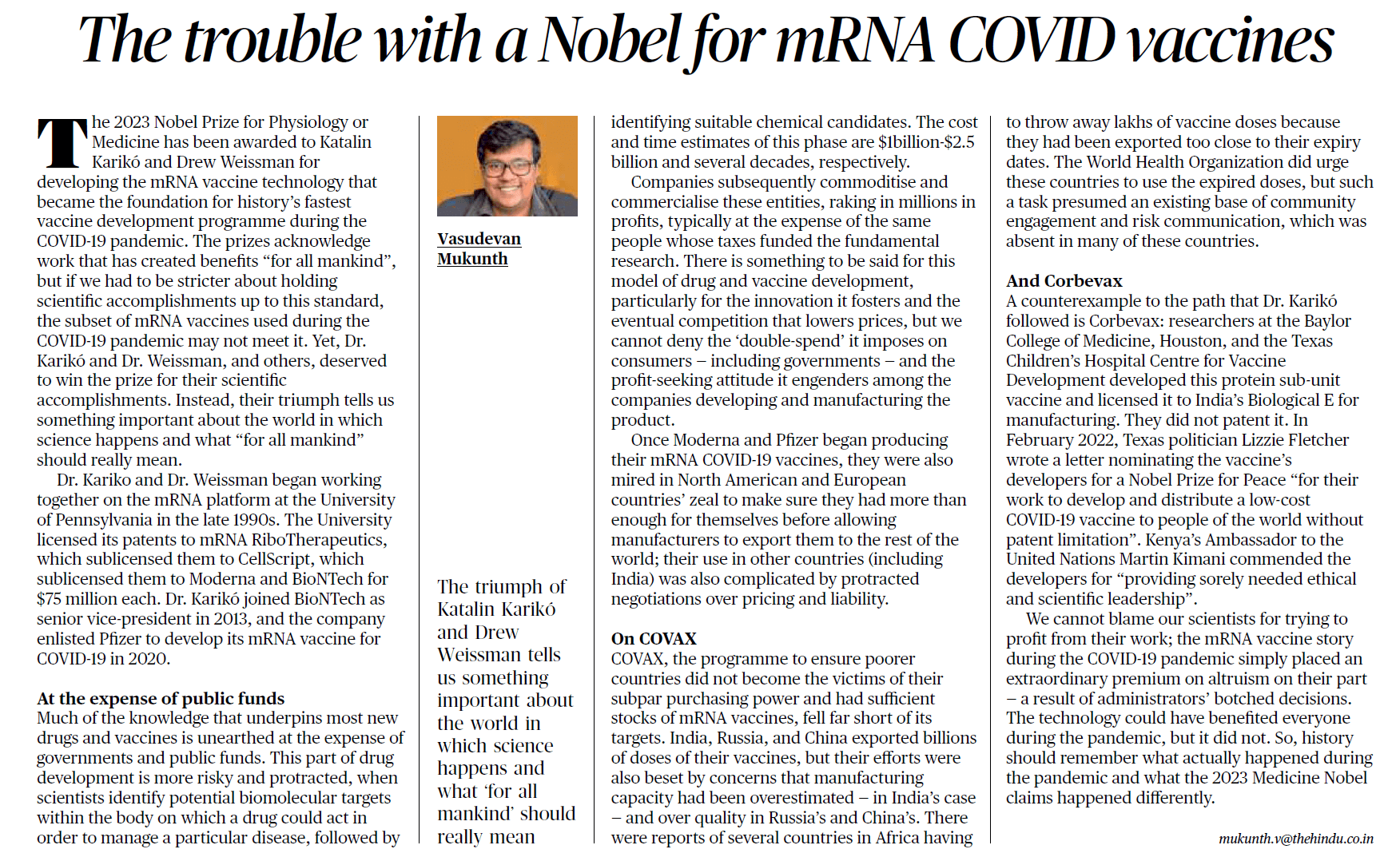 The trouble with a Nobel for mRNA COVID vaccines