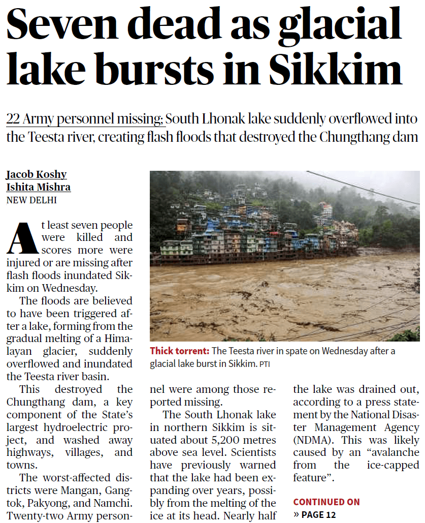 Seven dead as glacial lake bursts in Sikkim