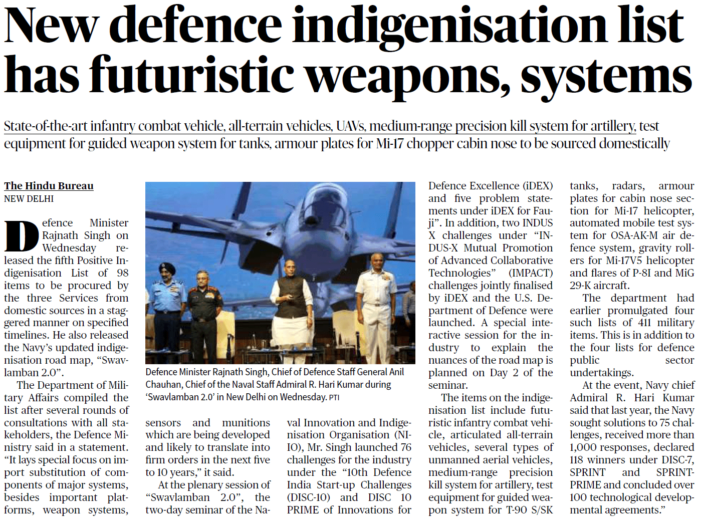 New defence indigenisation list has futuristic weapons,
							systems