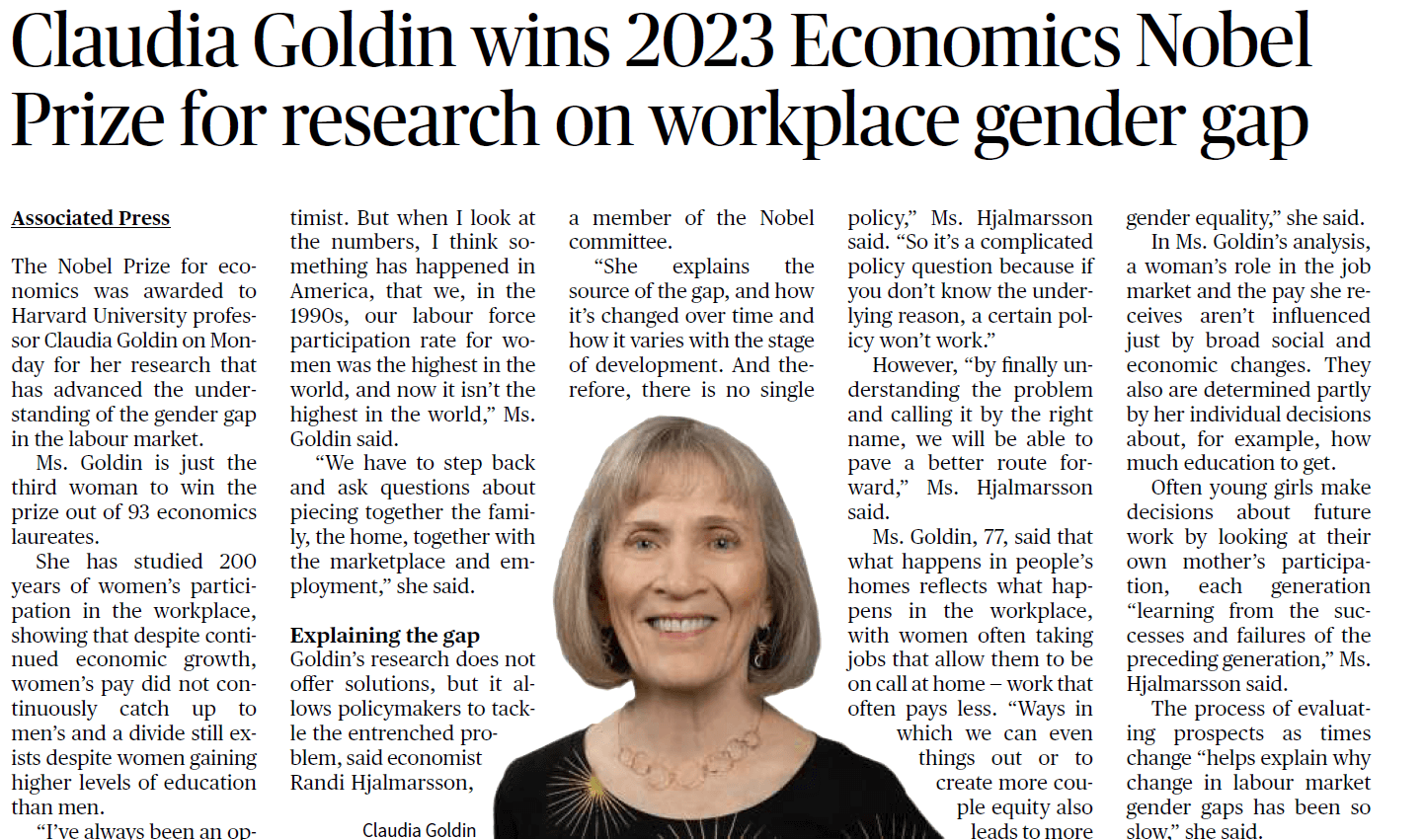 Claudia Goldin wins 2023 Economics