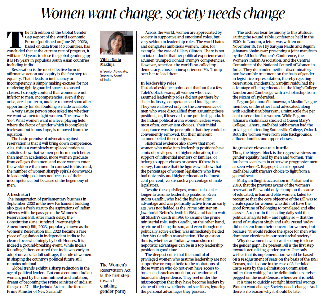 Women want change, society needs change