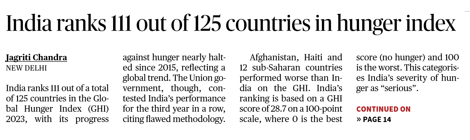 Global Hunger Index (GHI) 2023