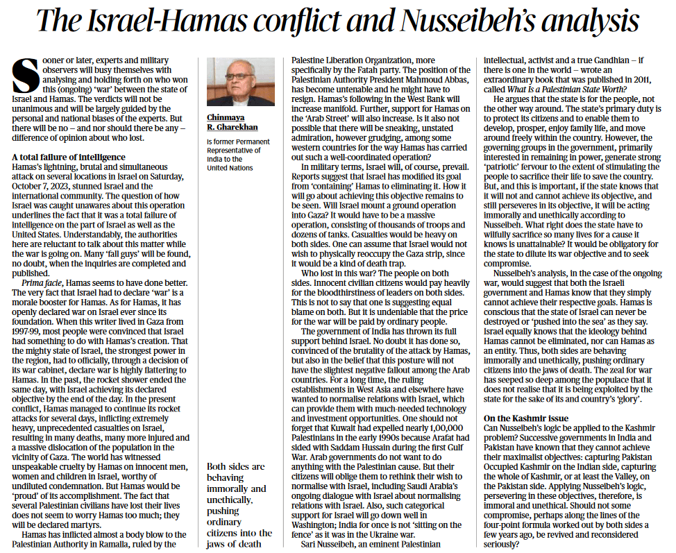 The Israel-Hamas conflict and Nusseibeh's analysis