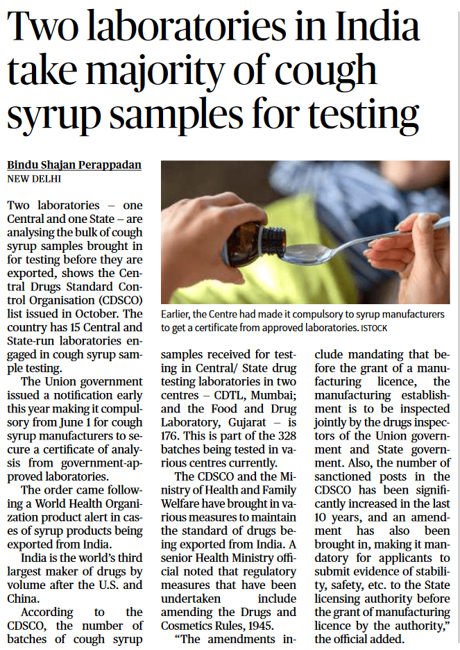 cough syrup samples for testing