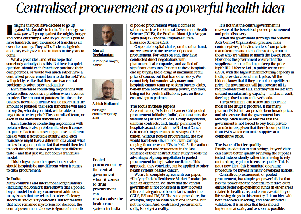 Centralised procurement as a powerful health idea - Page No.8 , GS 2