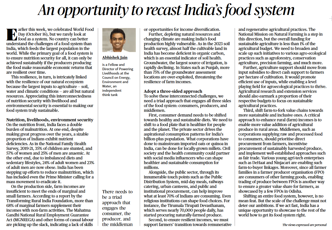 An opportunity to recast India's food system