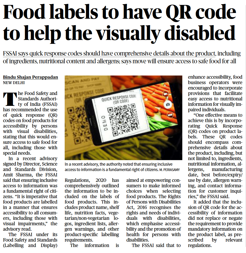 Food labels to have QR code - Page No. 12, GS 3