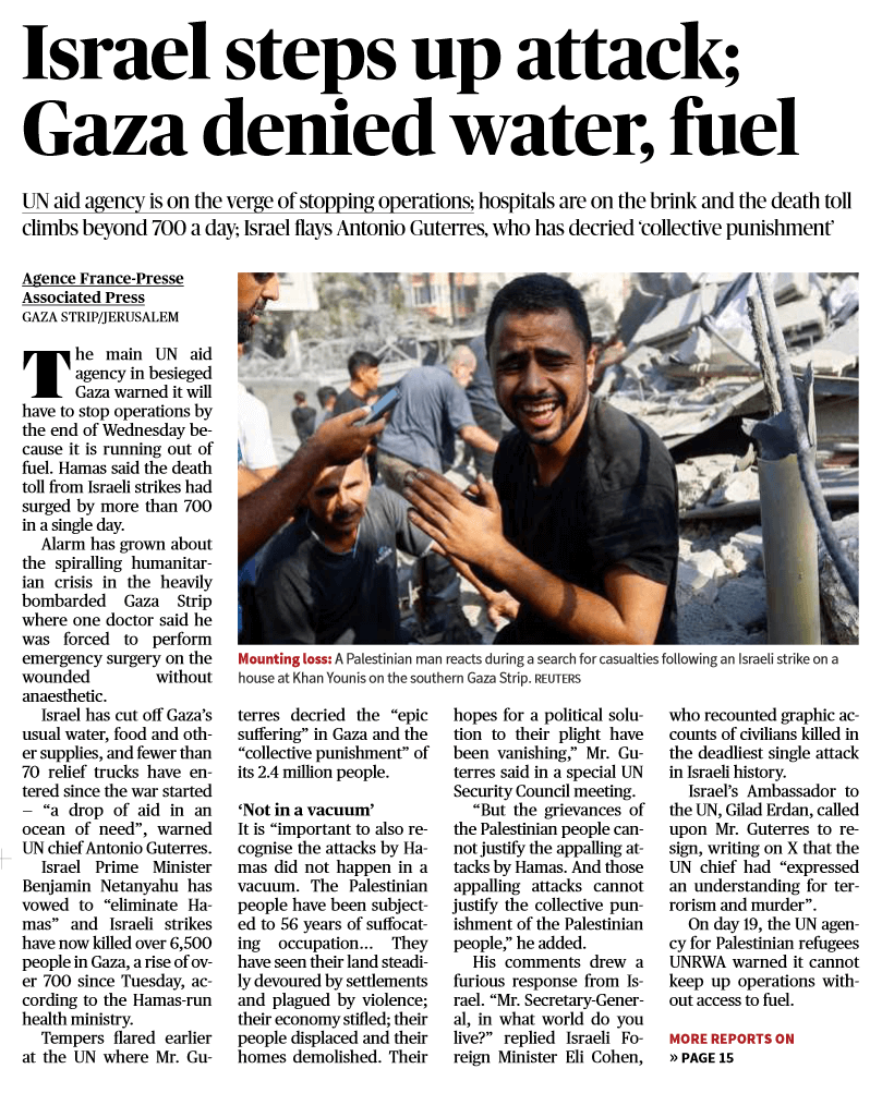 Israel steps up attack; Gaza denied water, fuel - Page No. 1 , GS 2