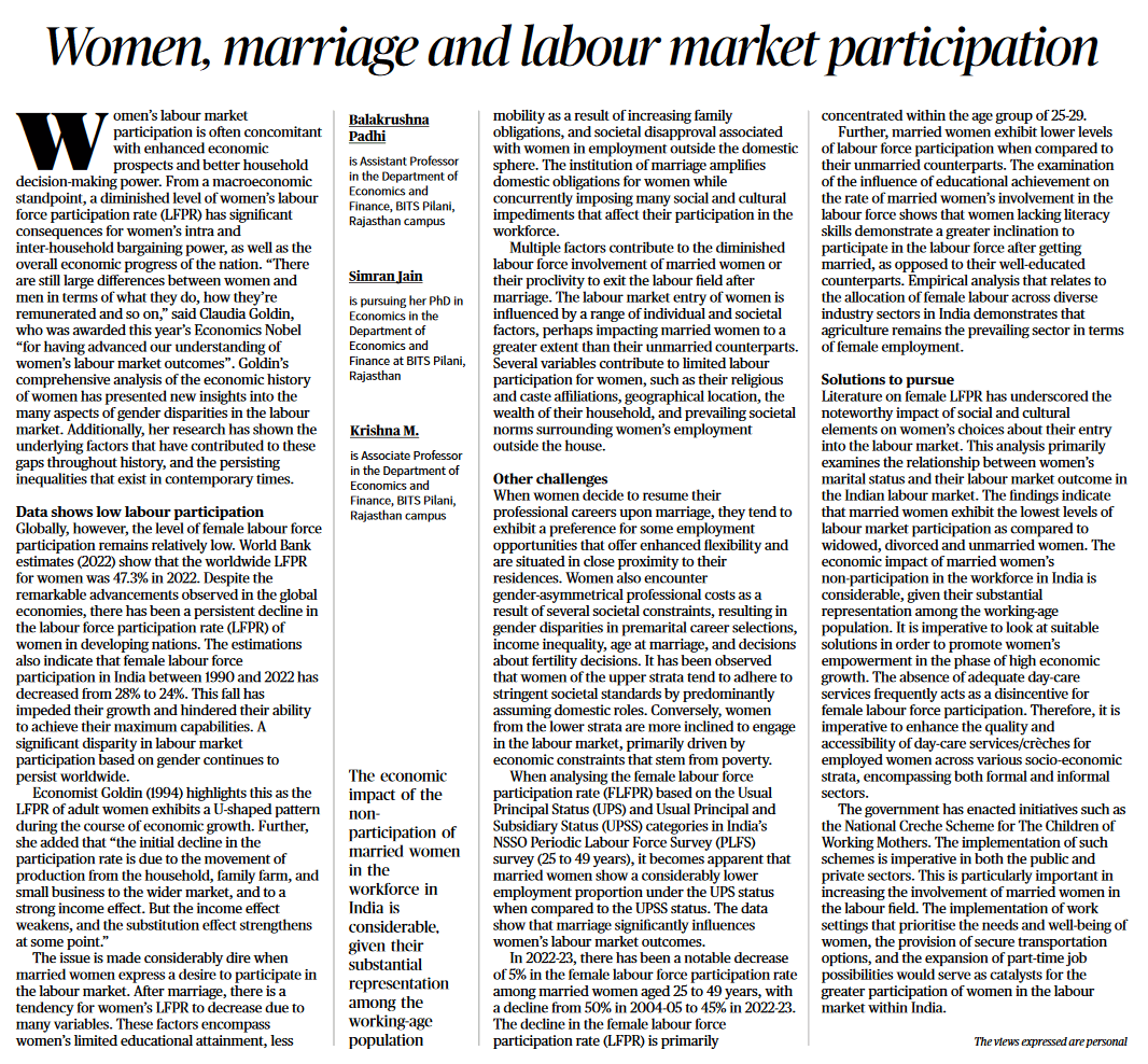 Women, marriage and labour market participation - Page No.8, GS 1,2