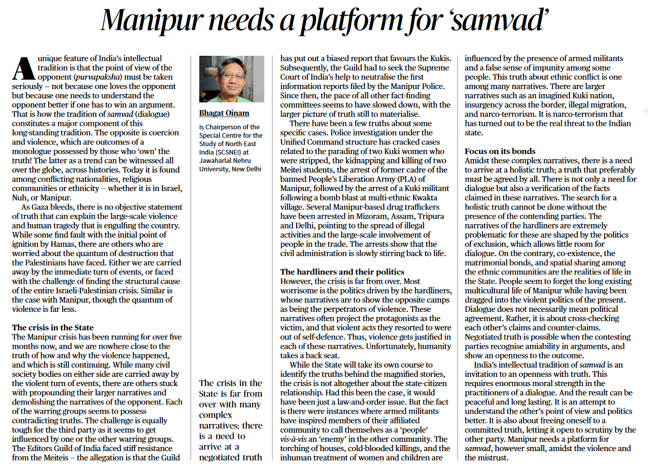 Manipur needs a platform for 'samvad' - Page No.10 , GS 2