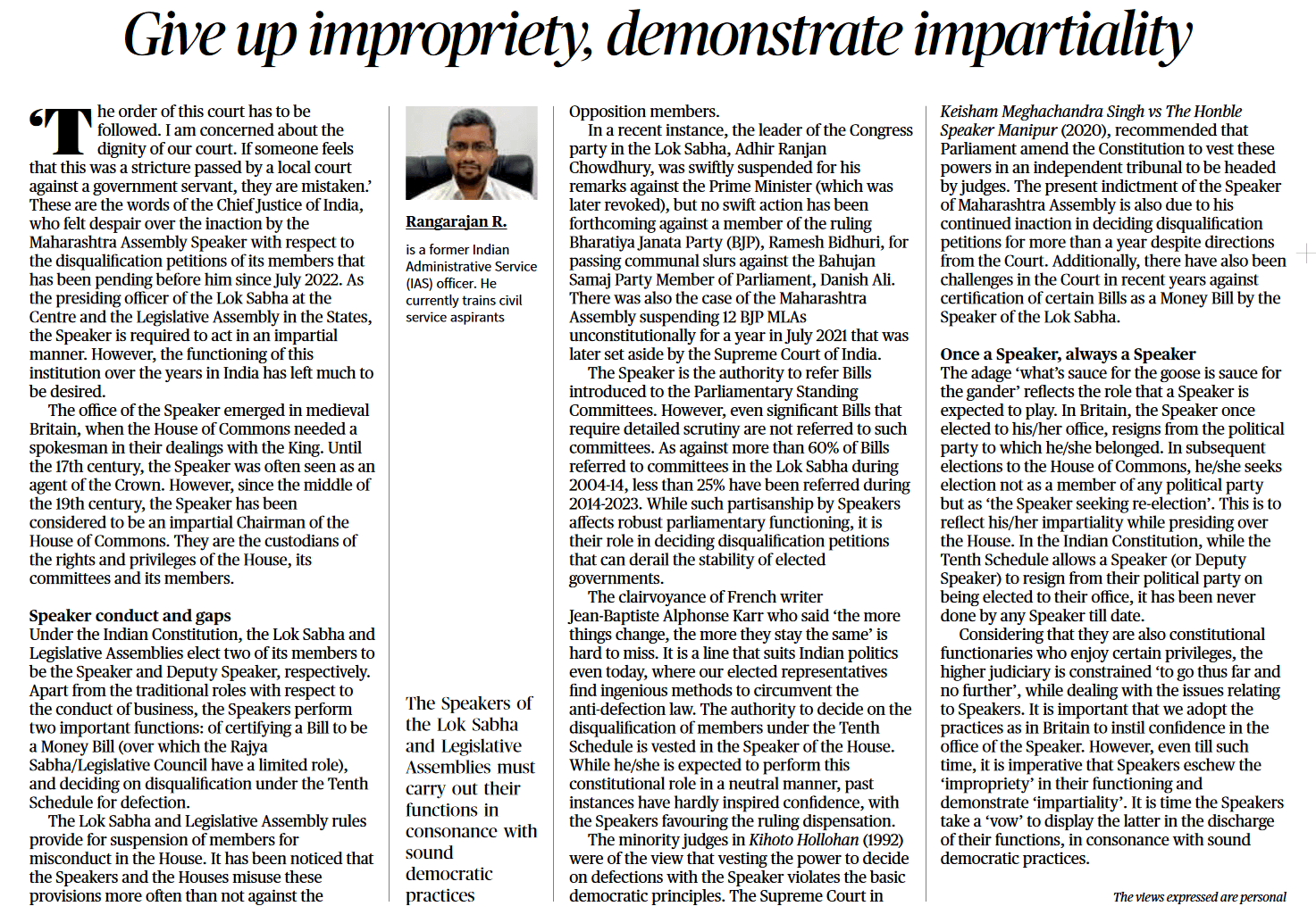 Give up impropriety, demonstrate impartiality - Page No.6, GS 2